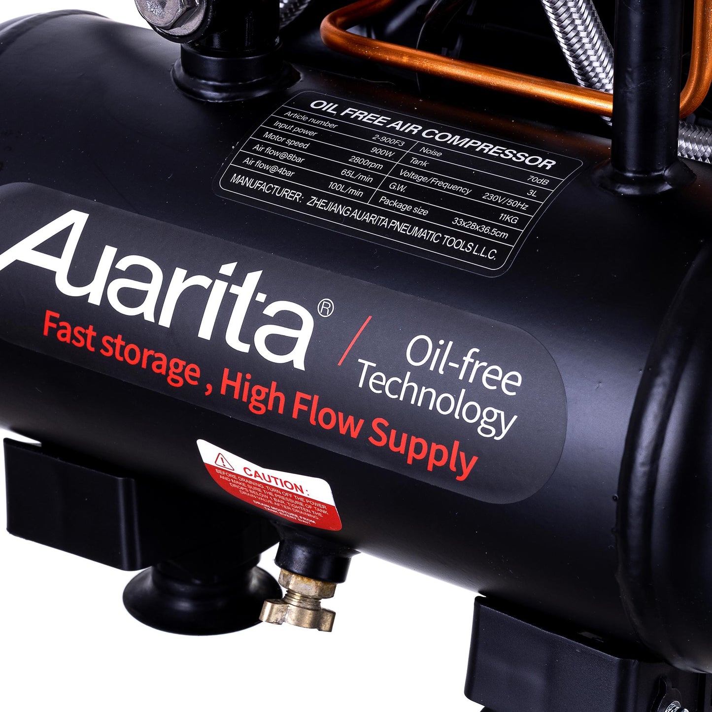 Kompresor bezolejowy AUARITA, butla 3L, 900W, 8bar