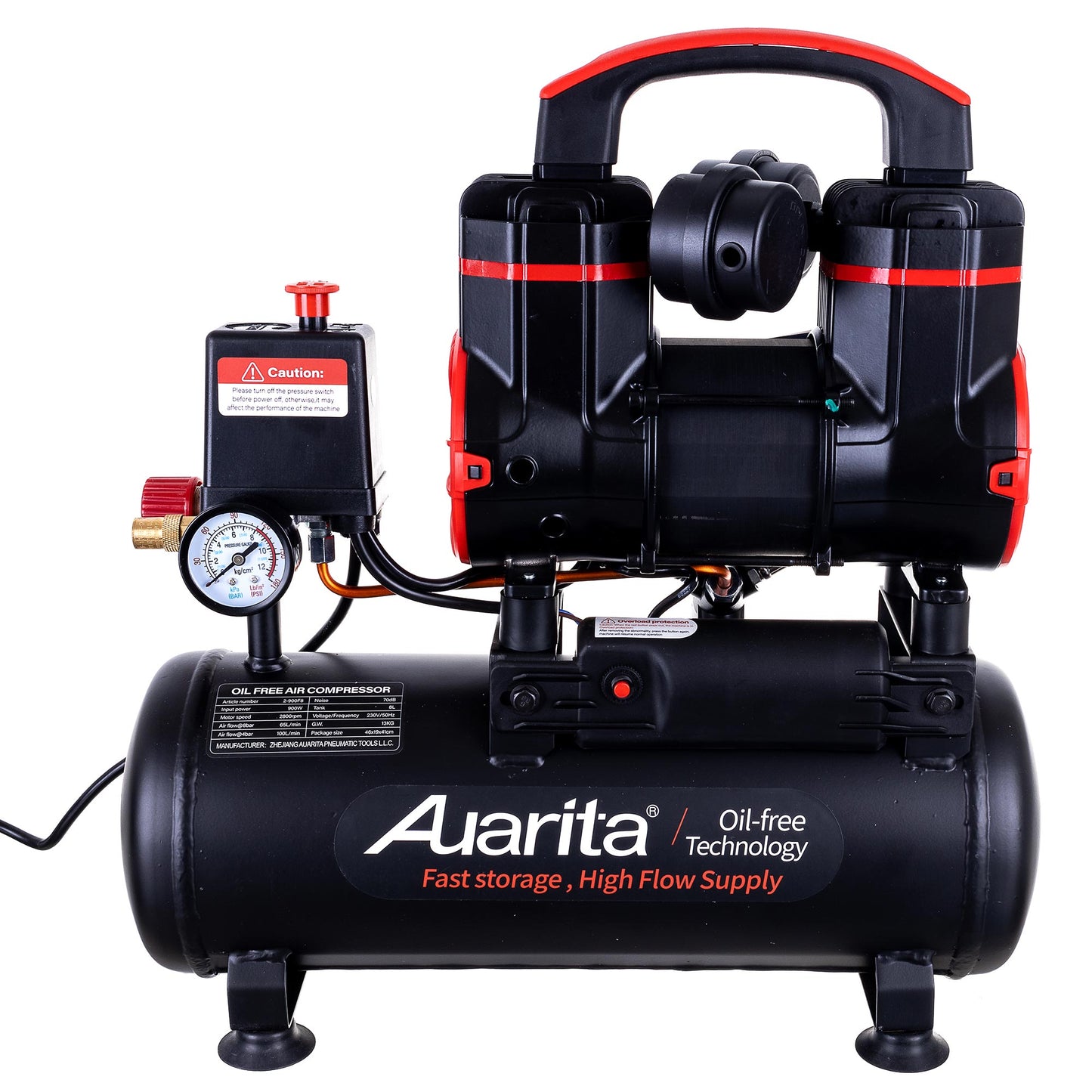 Kompresor bezolejowy AUARITA, butla 8L, 900W, 8bar