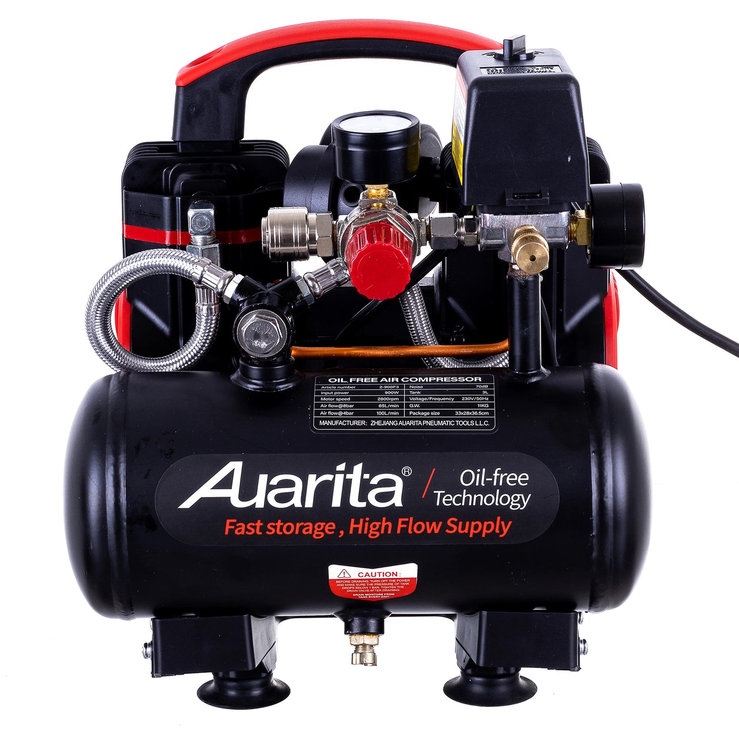 Kompresor bezolejowy AUARITA, butla 3L, 900W, 8bar
