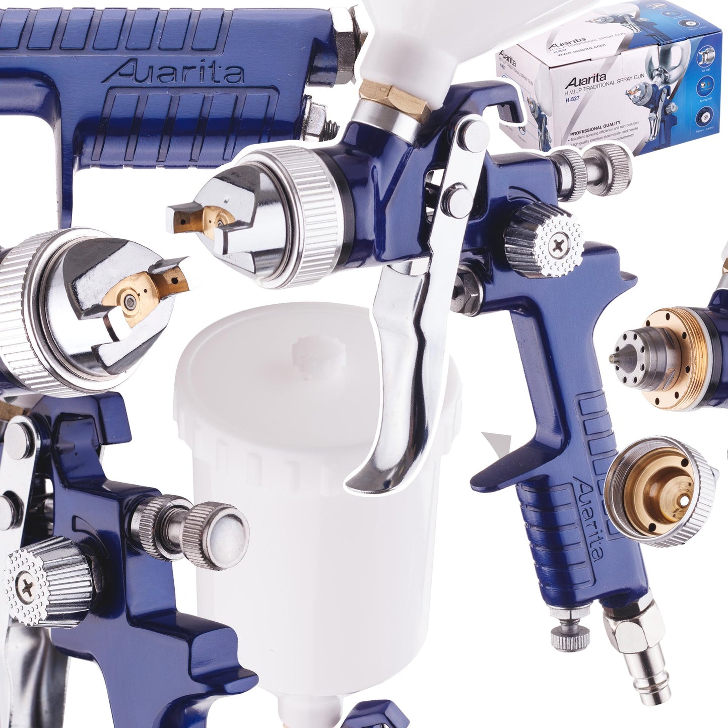 Pistolet lakierniczy AUARITA H-827 BLUE HP, dysze 1,3 | 1,4 | 1,7 | 1,8 | 2,0 | 2,5 mm